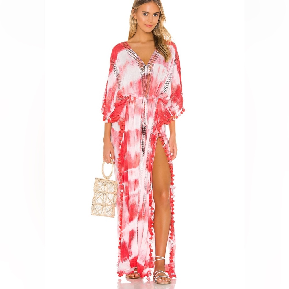 Michael Stars Farrah Maxi Caftan in White & Neon Pink